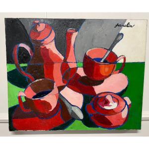 Françoise Jacquelin - Nature Morte Style Cubiste « Le café rouge » 